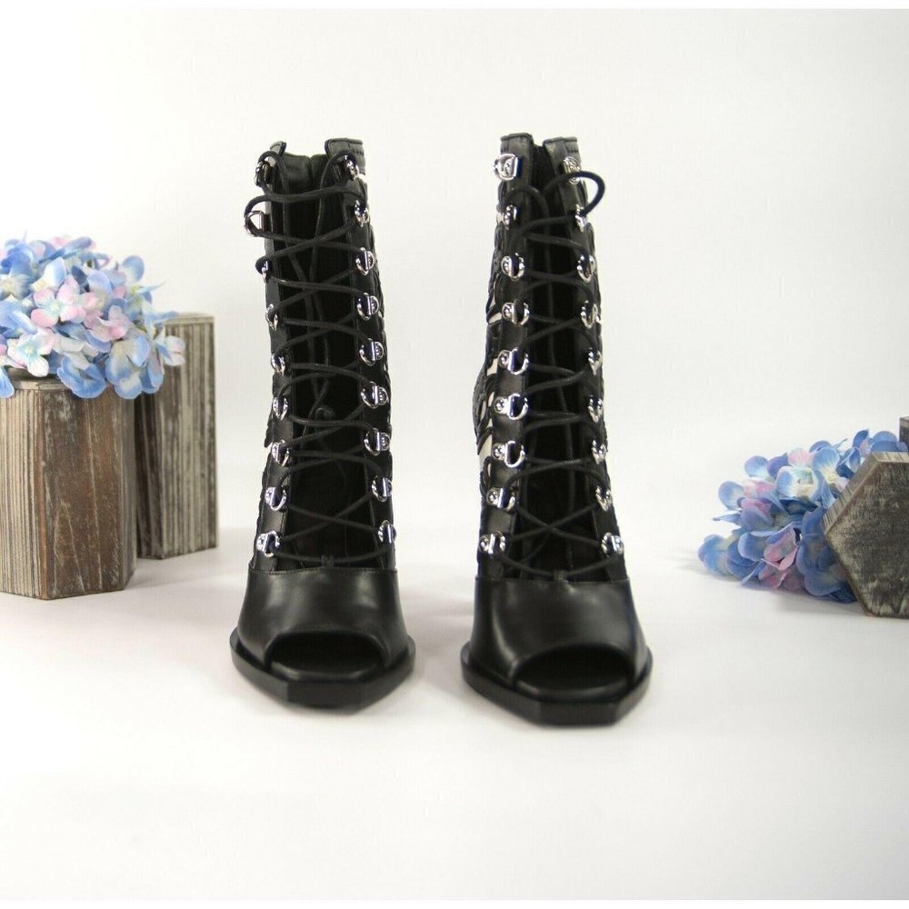 Balmain Floral Tooled Leather Lace Up Boots 37 - Picture 6 of 11